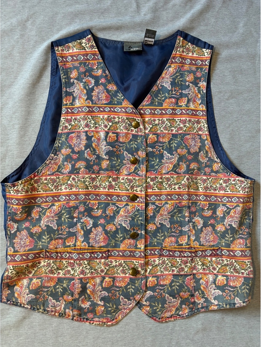 Vintage 90s Lizwear Liz Claiborne Vest L Paisley Floral Cotton Cottagecore